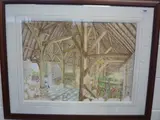 barn interior scene, watercolour, 50cm x 70cm by Stephen Jon Irish, watercolour, sold Aug 2015