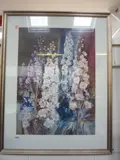 still life of hollyhocks, watercolour, signed lower right, 72cm x 53cm by Ann Blockley, watercolour, sold Aug 2015