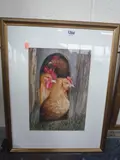 chickens in a coop, watercolour, signed lower right, 34cm x 23cm by Ann Blockley, watercolour, sold Aug 2015