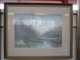 misty river scene, pastel, signed lower right, 36cm x 52cm by Leonie Perry, pastel, sold Aug 2015