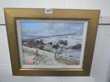 winter valley village scene, pastel, signed lower left, 23cm x 31cm by Lionel Aggett, pastel, sold Aug 2015