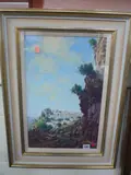 Mediterranean hilltop village, pastel, signed lower left, 48cm x 30cm by Lionel Aggett, pastel, sold Aug 2015