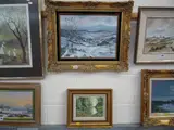 Snowy landscape, oil on canvas, signed lower right, 29cm x 39cm, and another by the by Nigel Hallard, oil on canvas, sold Jul 2015