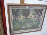 'The Swans', attributed museum label verso, oil on board, 38cm x 49cm by E. A. Hickling, oil on board, sold Jul 2015