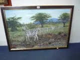 Zebras in scrubland, signed and dated lower right, oil on board, 52cm x 78cm by Michael Nicholson, oil on board, sold Jul 2015