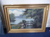 boy and girl feeding ducks, oil on canvas, signed and dated lower left, 39cm x 60cm by Ethel M. Brown, oil on canvas, sold Jul 2015