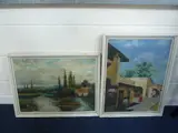 Eastern Street scene, signed, oil on board and another of a lake scene by a different by Vera Williams, oil on board, sold Jul 2015