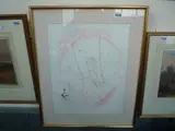 cartoon of a semi-naked fairy and a duck, pen and watercolour, signed lower right, by Sara Leighton, watercolour, sold Jul 2015