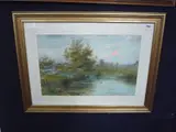 Cattle by a stream, signed lower left, watercolour/gouache, 38cm x 60cm by Fred Miller, watercolour, sold Jul 2015