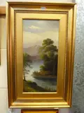1902, oil on canvas, riverscape with trees and mountains, signed lower left, 40cm x by H.b. Davies, oil on canvas, sold May 2015
