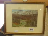 20th Century, Yorkshire landscape with path through trees to cottages, oil on board, by B. Harland, oil on board, sold May 2015