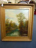 circa 1875, riverscape with woodland and hills and a lone fisherman, oil on canvas, signed by D. Payne, oil on canvas, sold May 2015