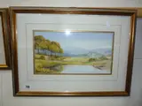 1920's, an English rural landscape in summer with pond before hills, watercolour, by M. Whitehead, watercolour, sold May 2015
