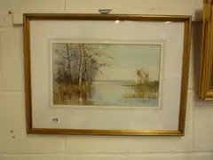 1895, autumn riverscape with silver birches, watercolour, signed and dated lower right, by David Smith, watercolour, sold May 2015