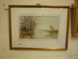 1895, autumn riverscape with silver birches, watercolour, signed and dated lower right, by David Smith, watercolour, sold May 2015