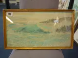 circa 1900, Headland Newquay, Cornwall, coastal scene with choppy sea and rocks by Herbert Harding Bingley, watercolour, sold May 2015