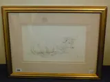 framed 19th Century study in pen and sepia by Frederick Goodall R.A H.R.I. by Bull Lying Down, 1869, drawing, sold May 2015