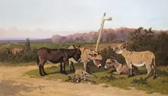 Donkeys in the New Forest Signed and dated 1884 Oil by Arthur Batt, 1884, Oil on canvas, sold Dec 2015