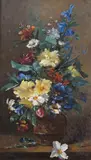 Still life of spring flowers in an urn Signed Oil by Eugène Petit, Oil on panel, sold Dec 2015