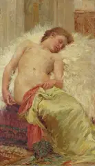 Reclining nude Signed, also inscribed Zagreb Oil on canvas 64 x 38cm; 25 x 15in Provenance: Sotheby’s London 15th June 2004, lot 54 Private collection by Vlaho Bukovac, Oil on canvas, sold Dec 2015