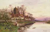 A river scene at dusk Signed Oil on canvas 51 x 76cm; 20 x 30in ++Good condition by Walter Stuart-Lloyd, Oil on canvas, sold Dec 2015