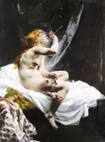 Blowing bubbles Signed Oil on canvas 80 x 58.5cm ++Relined, restored by Joseph-Victor Ranvier, Oil on canvas, sold Dec 2015