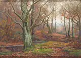 Woodland pond New Forest Signed and dated 1918 Oil on board 28 x 38cm; 11 x 15in ++Good condition by Frederick Golden Short, 1918, Oil on board, sold Dec 2015