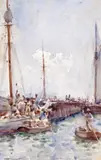 Harbour scene in Kingston, Jamaica Signed, dated 1924 and inscribed Kingston, Jamaica Watercolour 21 x 13cm ++Some light foxing and blemishes in sky by Henry Scott Tuke, 1924, Watercolour, sold Dec 2015