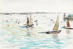 Distant Lido by Muirhead Bone, Pencil and watercolour, sold Dec 2015