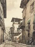 Villafranca del Bierzo - Torquemada’s House by Muirhead Bone, Pen, ink and watercolour, sold Dec 2015