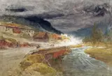 Storm on the Simplon Pass Signed and dated 82 Watercolour with pen by Albert Goodwin, Watercolour with pen and ink, sold Dec 2015