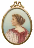 Portrait miniature of a lady in a fur lined dress Signed Oval 70 x 54mm ++Good condition by Florence Hannam, watercolor, offered Dec 2015