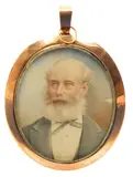 Portrait miniature of James Cooper, head and shoulders Oval in a gilt frame 47 x 39mm by Ernest Rinzi, watercolor, sold Dec 2015