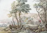 After Jan Both Italianate landscape with travellers by Vincent Jansz van der Vinne, Watercolour, offered Dec 2015
