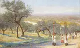 Procession of the Corpus Christie, Lake Como Signed Watercolour 42 x 68cm; 16½ x 26¾in ++A few fox marks and blemishes, generally good condition by Edwin Bale, Watercolour, sold Dec 2015