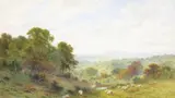 Distant downs, near Heathfield, Sussex Signed Watercolour 34 x 59cm; 13½ x 23in ++Some fox marks otherwise good condition by Roberto Angelo Kittermaster Marshall, Watercolour, sold Dec 2015