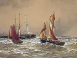 Shipping off a harbour Signed and dated I889 Watercolour 28.5 x 58cm; 11¼ x 23in ++Paper slightly rippled, one or two minor blemishes, good condition by Thomas Bush Hardy, Watercolour, sold Dec 2015