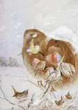 Garden birds sheltering under a hat in the snow Signed and dated 1876 by Harry Bright, 1876, Watercolour, offered Dec 2015