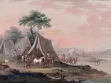 Military encampment; Military provisioning Two, both bodycolour 15.25 x 20.75cm (2) by Henri-Désiré van Blarenberghe, watercolor, sold Dec 2015