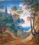 Figures in Italianate landscapes Four, one signed All bodycolour on vellum, with gum arabic 16.5 x 14.2cm and similar (4) by Jan Dircksz Both, watercolor, sold Dec 2015