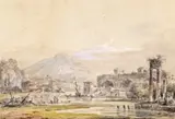 Basilica of Constantine, Rome; Tempio della Fosse Two both signed, later titled verso Both pencil and watercolour Each 17 x 24.5cm (2) by Jean-Baptiste-François Génillion, pencil and watercolour, offered Dec 2015
