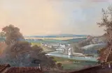 Hotwells, Bristol; A Palladian temple in a river landscape A pair, both bodycolour Each 17.5 x 26.5cm (2) by John Claude Nattes, watercolor, sold Dec 2015