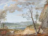 View over an extensive river landscape Bodycolour 16.75 x 22.25cm by John Laporte, watercolor, sold Dec 2015