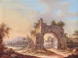 A ruined gateway to town Stamped CR lower left Bodycolour 17.5 x 22.75cm Provenance: The Charles Rogers Collection by Georg Christoph Gottleib von Bemmel, watercolor, offered Dec 2015