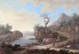 Figures in river landscapes Four, all bodycolour 16.25 x 21.75cm and similar (4) by Christoph Ludwig Agricola, watercolor, sold Dec 2015