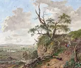 After Jan Wynants Peasants on a road overlooking a valley by Wybrand Hendricks, Watercolour, sold Dec 2015