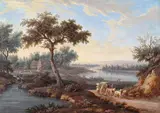 Figures with a wagon in a river landscape Bodycolour 18.75 x 26.5cm by Jacob Bürgi, watercolor, offered Dec 2015