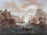 A Naval engagement on the coast Bodycolour and gum arabic 20.75 x 28cm by Johann Christoph Dietzsch, watercolor, offered Dec 2015