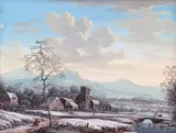Skaters in a winter landscape Bodycolour 17.25 x 23cm by Georg Christoph Gottleib von Bemmel, watercolor, sold Dec 2015