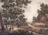 Peasants on a riverside track by a bridge and farmstead Signed, dated 1880 and extensively inscribed verso Watercolour 35 x 47.5cm by Johannes Adriaansz. Bemme, 1880, Watercolour, offered Dec 2015